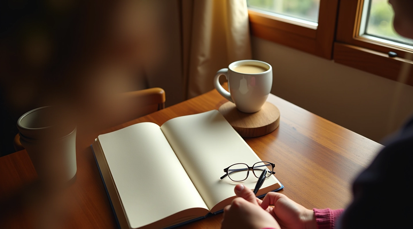 Someone writing in a mindful journal at their desk